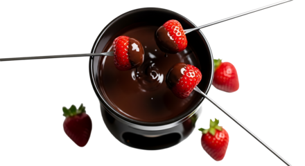 chocolate fondue with strawberries. isolated on transparent background