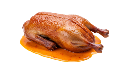 Roasted duck on a plate isolated on transparent background
