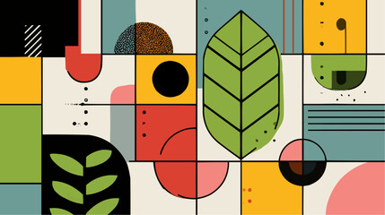 Abstract leaves and geometric shapes for modern design and minimalist projects
