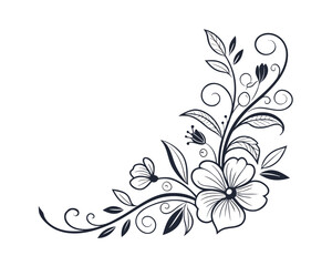 Elegant floral corner design with delicate flowers leaves and swirling tendrils on a clean white background for creative projects and decorative enhancements