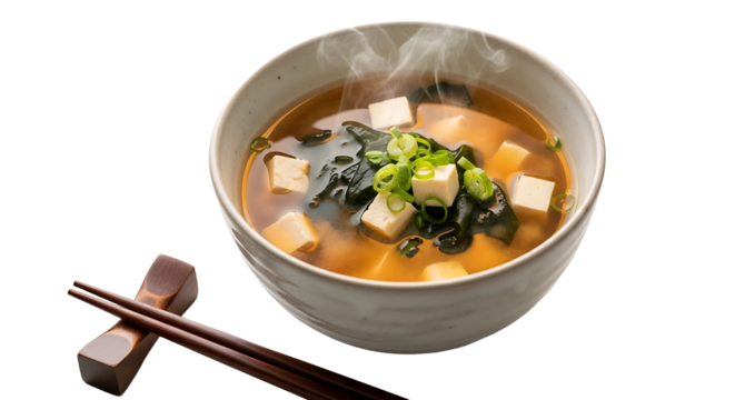 Miso soup with tofu. isolated on transparent background
