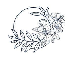 Elegant Floral Frame with Blossoming Flowers and Leaves for Creative Design Projects and Botanical Illustrations