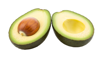 Avocado halves revealing a seed isolated on transparent background