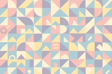 Colorful geometric pattern featuring various shapes on a light background in pastel tones