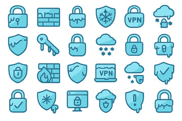 Obraz premium Collection of blue security symbols including locks and shields with various designs and themes