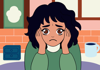 Illustration of Woman Experiencing Depression and Anxiety at Home