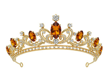 Golden Elegant Tiara with Amber Gems and Sparkling Diamonds