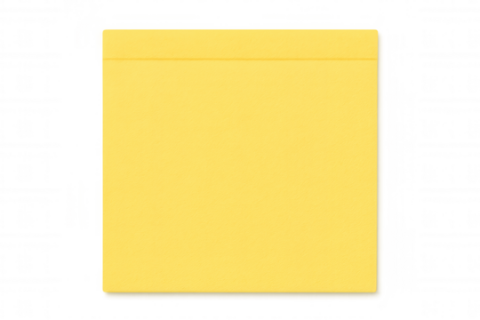 Yellow sticky note paper on transparent background, blank memo pad document for reminder and message concept