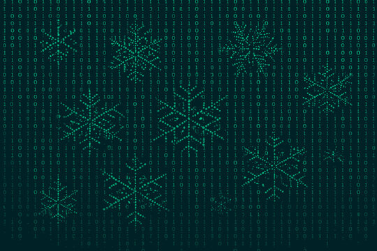 Snowflakes pattern in binary code creates a unique winter digital landscape