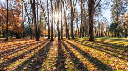 Naklejka premium Autumn leaves fall city park nature photography sunny day ground level serenity in nature