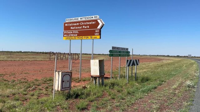 road sign to Millstream Chichester National Park in Pilbara region in West Australia