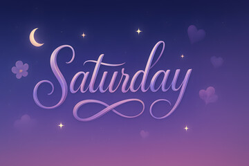 Saturday night illustration featuring a crescent moon and twinkling stars