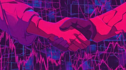 Collaboration in the digital age a symbolic handshake amidst technology patterns