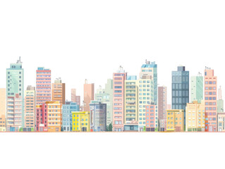 Colorful Flat Design City Buildings Row on Black Background cityscape illustration