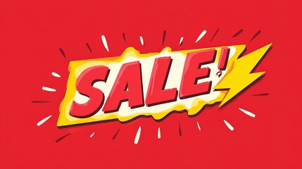 Explosive SALE announcement banner with vibrant lightning bolt and radiating lines on a bold red background, perfect for promoting big discounts and special offers