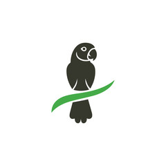 Obraz premium Silhouette style minimal parrot t-shirt design featuring elegant black vector art, simple tropical bird line illustration for nature lovers, wildlife fashion, exotic animal apparel, modern minimalist 