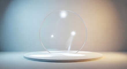 Illuminated stage with floating lights and soft background lighting