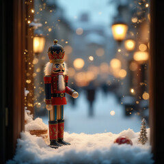 Winter Wonderland with Nutcracker and Illuminated European Town