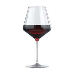 An elegant angular wine glass filled with deep red wine stands alone against a solid black backdrop  isolated on transparent background, perfect cutout, PNG