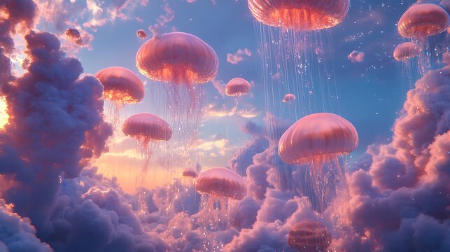 Autumn mountain landscape featuring a serene lake reflecting the colorful sunset sky and high snowy peaks shrouded in mist - Powered by Adobe