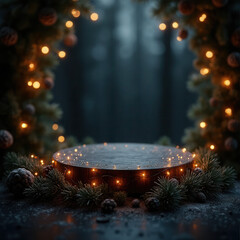 Magical Holiday Atmosphere in Dark Forest with Cozy Lighting