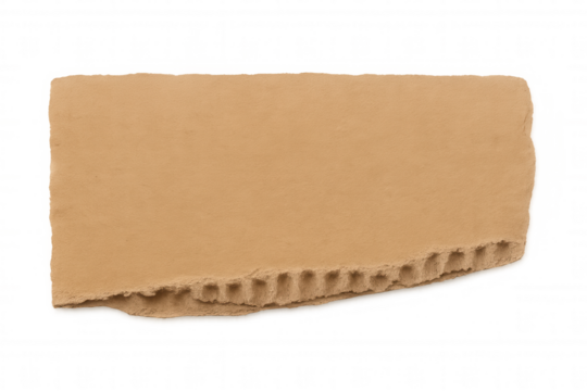 Torn cardboard strip with ripped wavy edge showing texture, corrugated paper background element