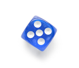 Blue game dice on white background