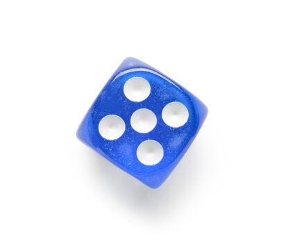 Blue game dice on white background