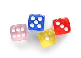 Colorful game dices on white background