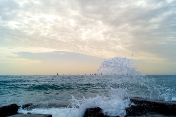 Splashing Waves with Sailing Boats Lanzarote © WildFrame