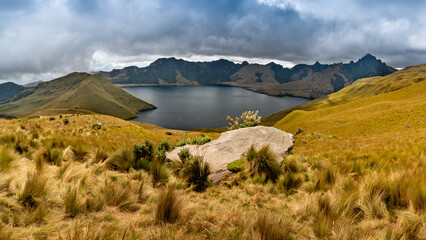 Laguna Mojanda or Mojanda lake, inactive stratovolcano near Otavalo, Ecuador