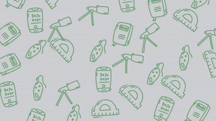 Animated education pattern displaying minimal icons of study tools and geometry equipment. Great for digital learning, teaching resources, or academic media - Powered by Adobe