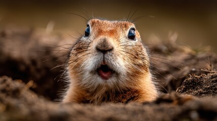 Funny, Surprised Gopher Humorous Wildlife Capture for Marketing Campaigns, Boosting Energy and Cheerfulness.