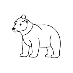 Bear with hat outline drawing on transparent background