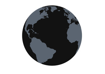 Illustration of the black planet Earth with gray continents. Concept of globalization, ecology, international relations, and travel. Suitable for business, educational, and scientific projects.