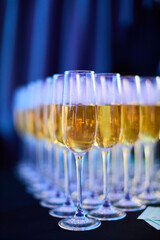 Glasses of sparkling wine are on the table	