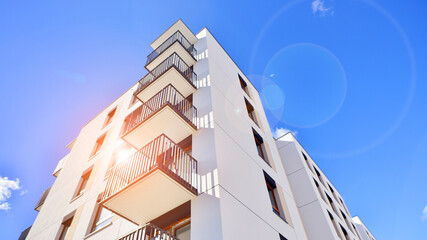 New modern block of flat, condo architecture. Residential apartment flat, luxury house complex. City real estate property.