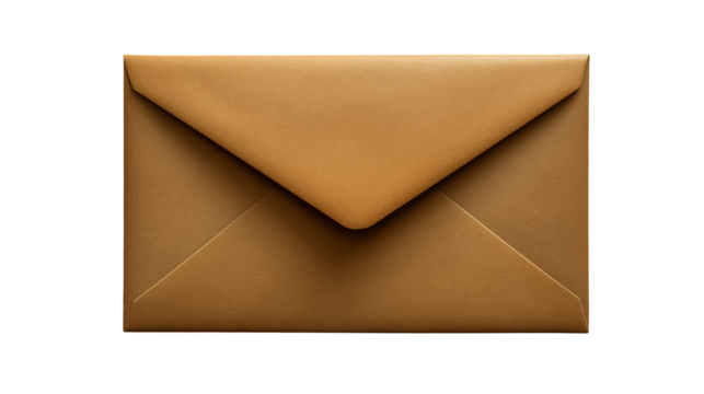 An envelope isolated on a white background, shown as a transparent png style image with clean edges and classic paper design.
