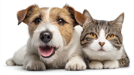 Obraz premium Joyful Canine and Feline Duo, Isolated on Transparent Background Perfect for Emotional Branding or Social Media Campaigns, Inspires Friendship and Happiness.