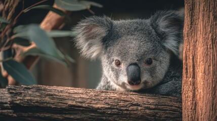 Obraz premium Captivating Koala Bear Chillaxing in a Zoo Enclosure, Perfect for Tranquil Projects and Social Media Campaigns.