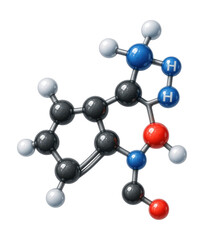 Obraz premium Tryptophan molecule featuring an indole side chain and intricate aromatic structure.