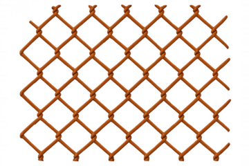 Rusty chain link fence pattern creating a barrier on a transparent background, symbolizing security and restriction