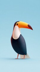 Fototapeta premium Cartoon Toucan Bird with Orange Beak on Blue Background.