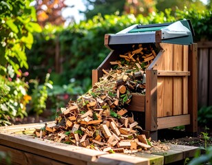 Compost Bin Overflowing with Organic Waste in a Garden Setting.