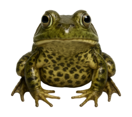 Adult bullfrog featuring olive-green skin with dark mottled patterns.