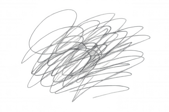 Abstract scribble drawing texture over transparent background showing chaos and messy line art design element