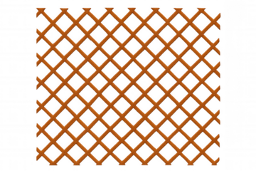 Wood garden trellis creating diamond pattern lattice, fence material, orange color, transparent background