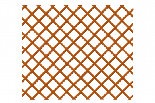 Wood garden trellis creating diamond pattern lattice, fence material, orange color, transparent background