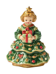 Fototapeta premium PNG Festive ceramic doll with gift