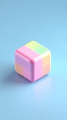 Colorful cube toy on a blue surface, vibrant and playful.